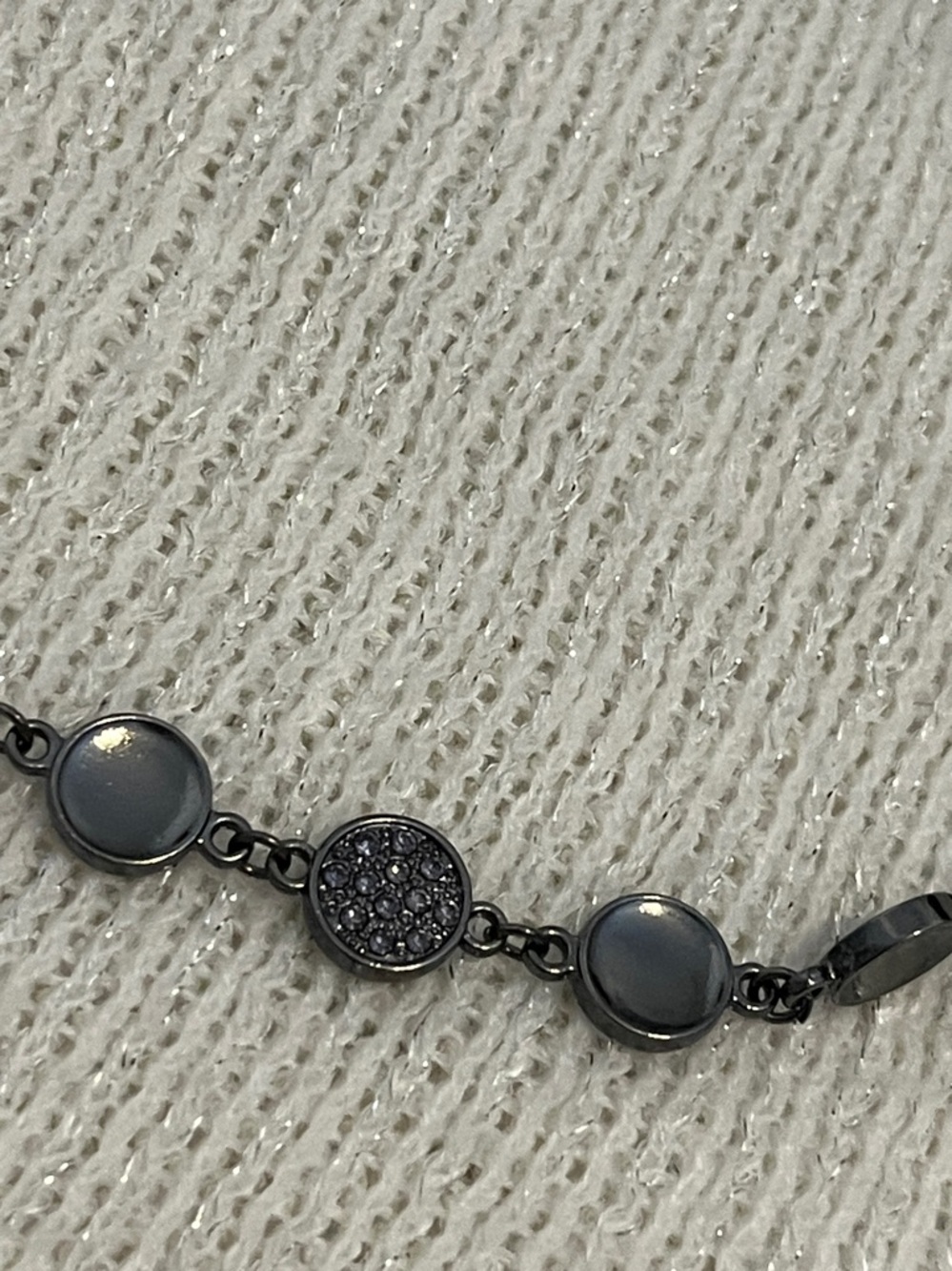 Coldwater Creek Hematite-Tone Bead & Pavé Station Necklace